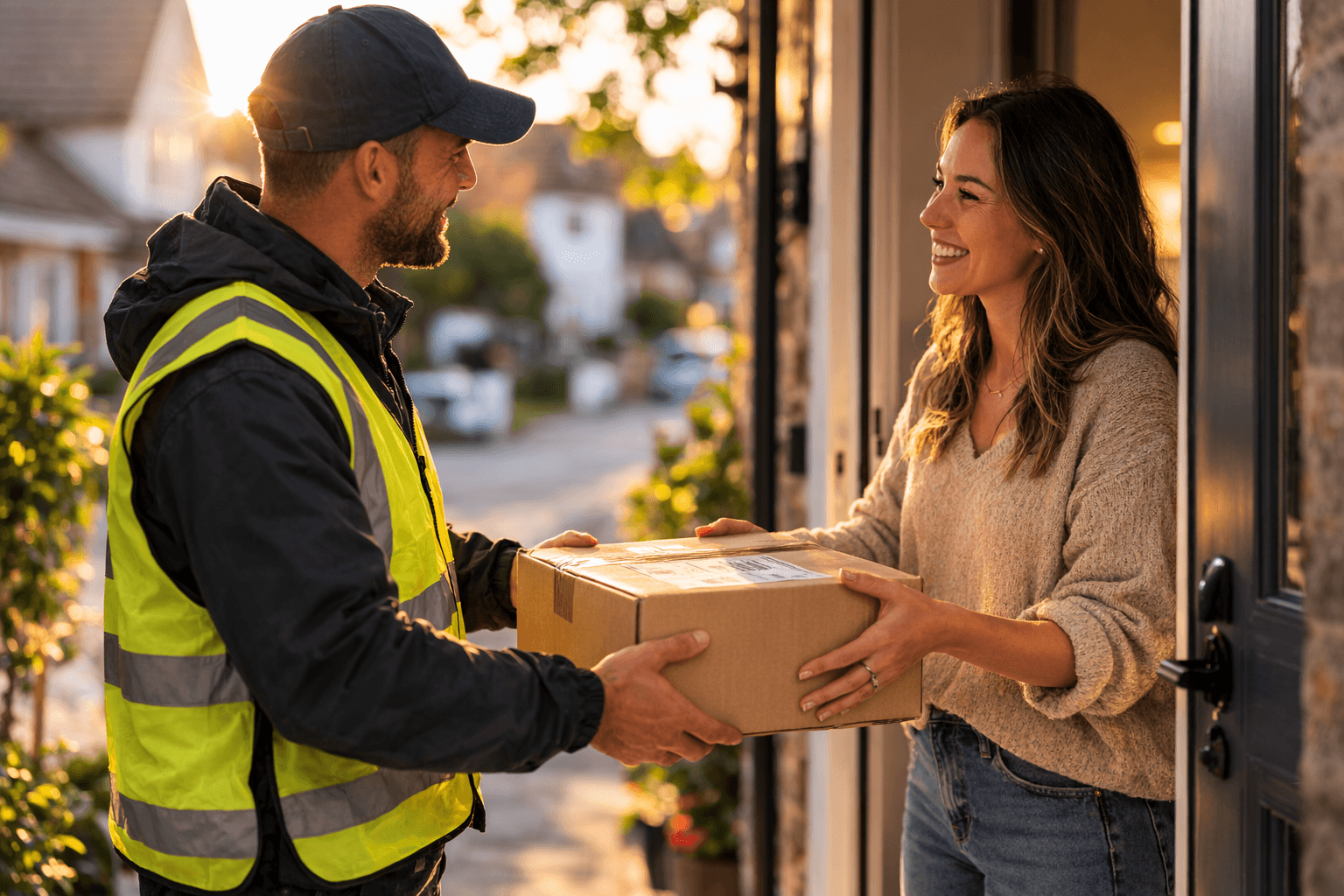 Coursier remettant un colis à un destinataire — preuve de livraison MapFlow