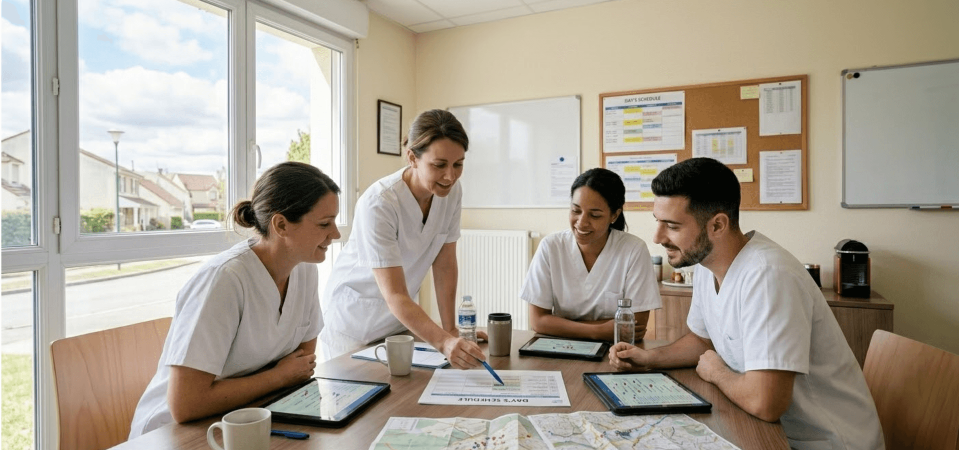 Interface MapFlow de planification des tournées de soins à domicile avec gestion des remplacements